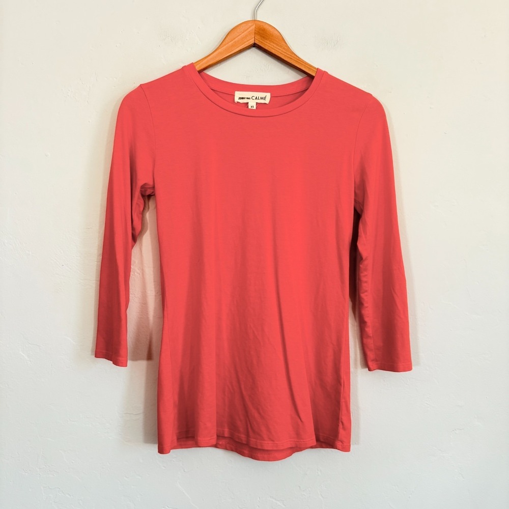 Johnny Was Calme Tee Top Women Size XS Orange Bamboo Cotton Long Sleeve